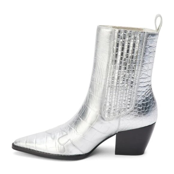 NEW MATISSE Made In Brazil Leather Collins Heel Pointy Toe Booties silver 663mn - Picture 3 of 9